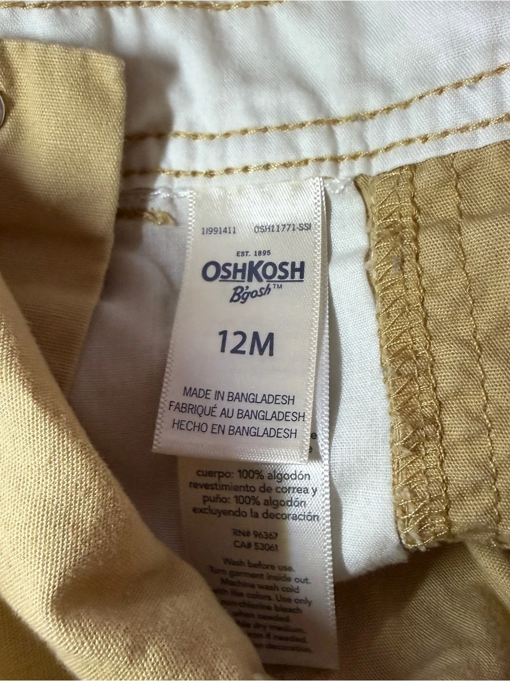 OshKosh B'gosh 12M Beige/Blue 100% Cotton Overall Adjustable One-Piece Pockets